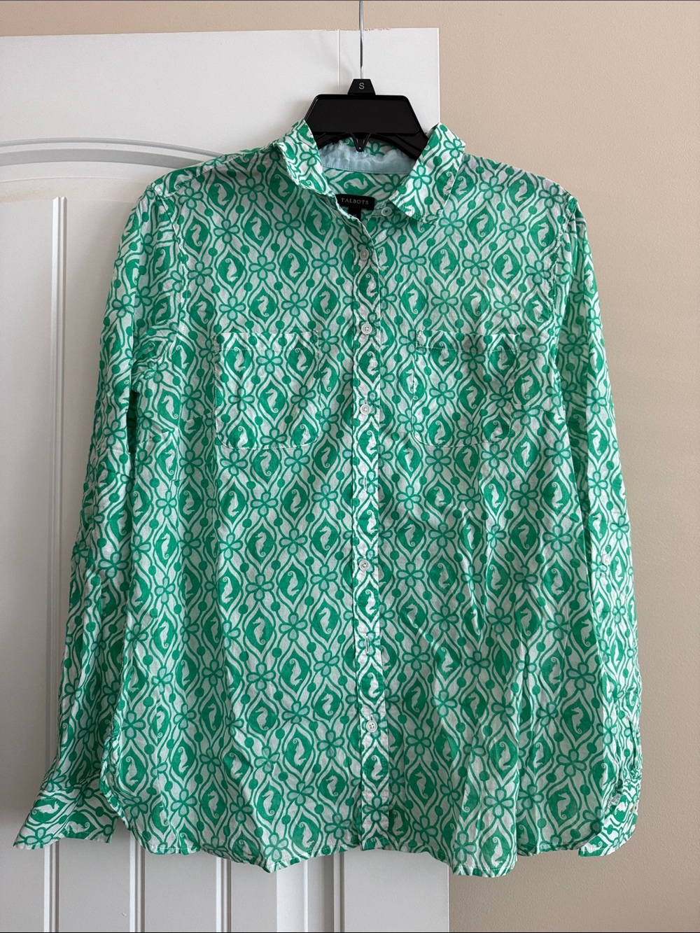 Talbots Green and White Geometric Print Button-Down Shirt - Men's